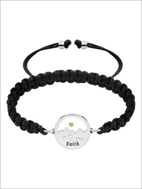 Stainless Steel Mustard Seed Braided Rope Bracelet Adjustable Inspirational